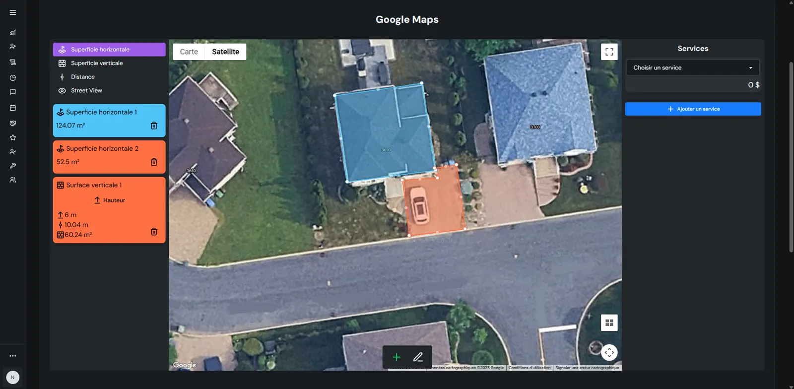 Remote measurement on a satellite map in PlanOps